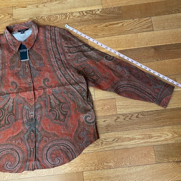 Lauren Ralph Lauren Women Orange Paisley Challis Shirt Long Sleeve Size XXL NWT - Picture 2 of 9